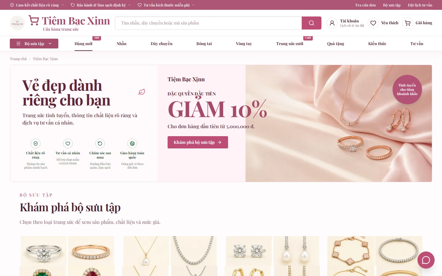 Giao diện website Tiệm Bạc Xịnn do 37digi triển khai